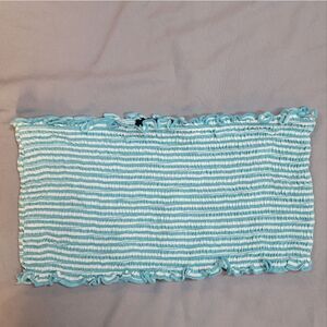Cute Forever 21 aqua & white striped ruffled edge tube top